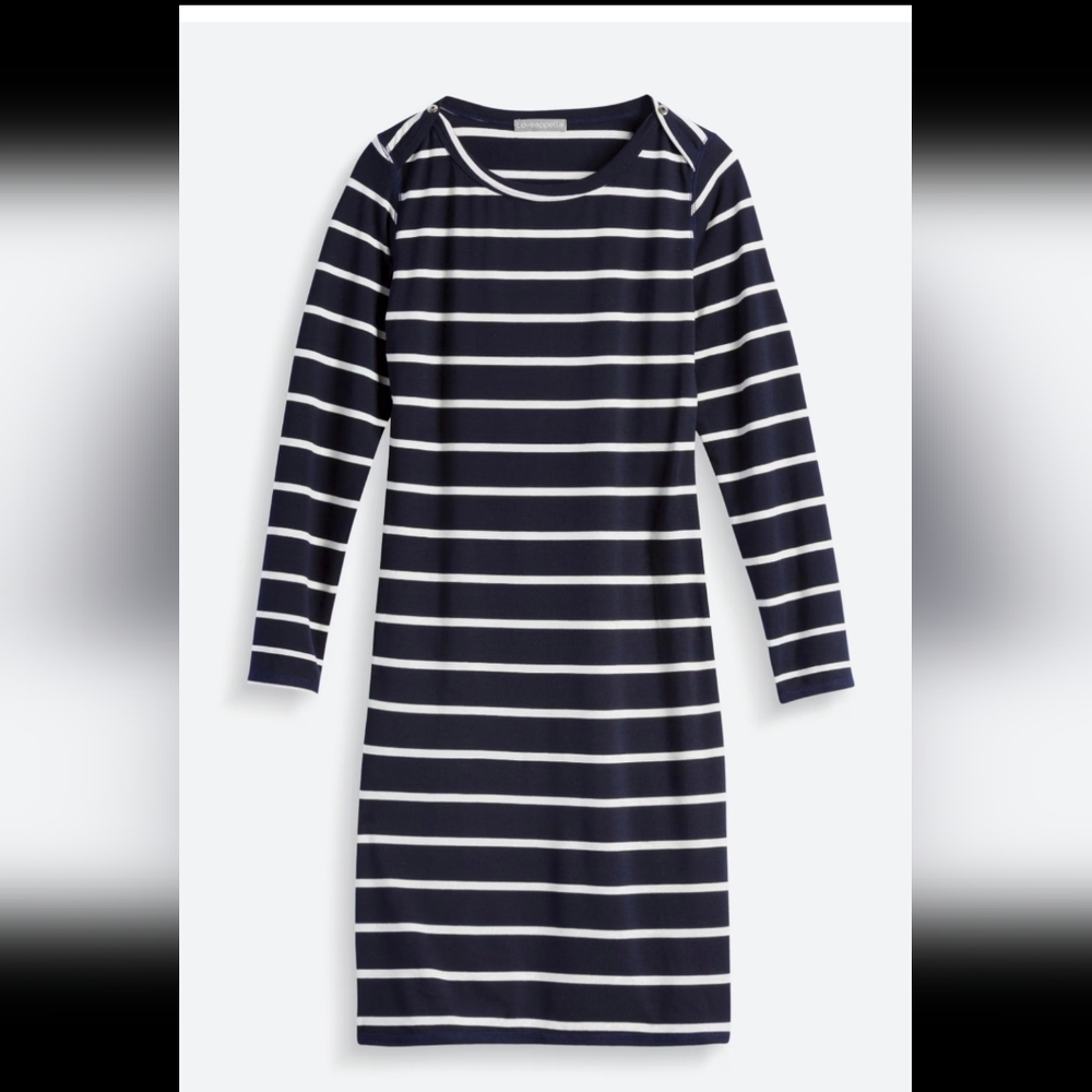 Loveappella Navy and White Striped Dress